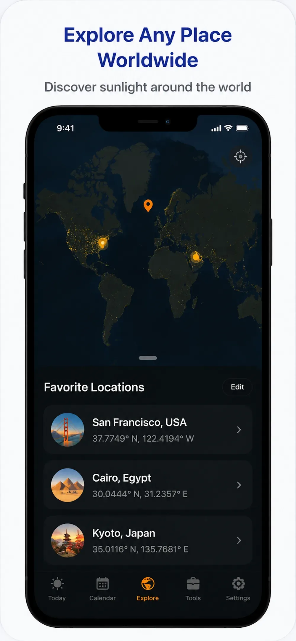 Explore Worldwide — saved favorite locations